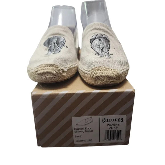 EUC Soludos Women's Elephant Embroidered Smoking Slipper Espadrilles In Sand - Picture 11 of 11